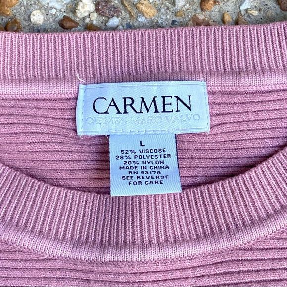 Carmen Marc Valvo Ribbed Dolman Sleeve Dusty Rose Pink Sweater Size L - Picture 2 of 10